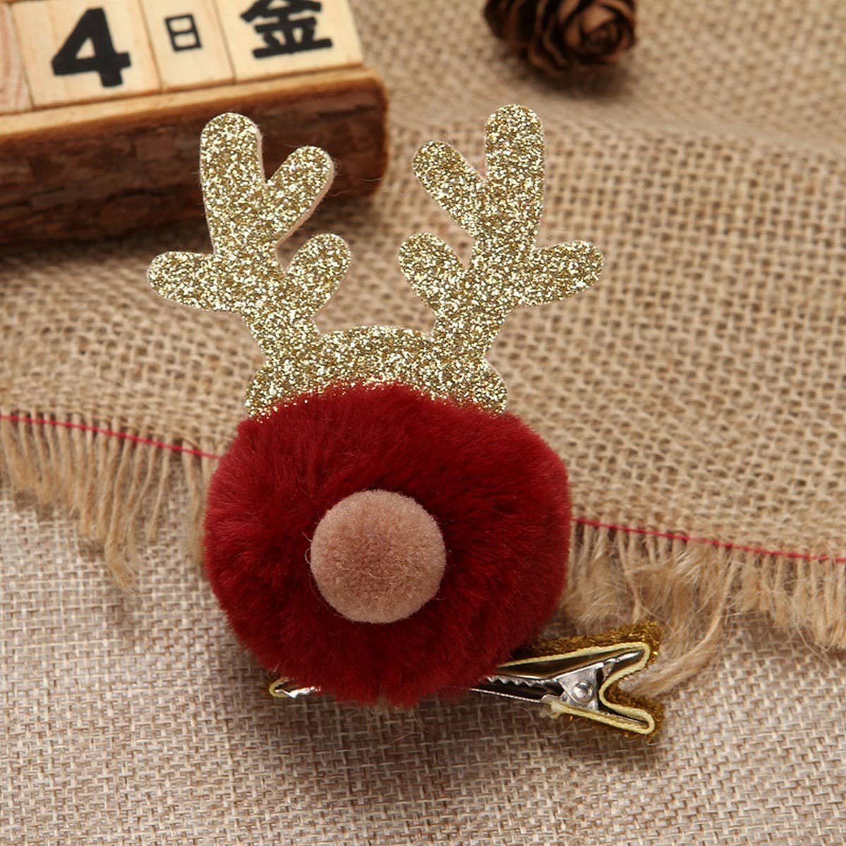 CHRISTMAS CARTOON FUR BALL ELK HAIRPIN HEADDRESS