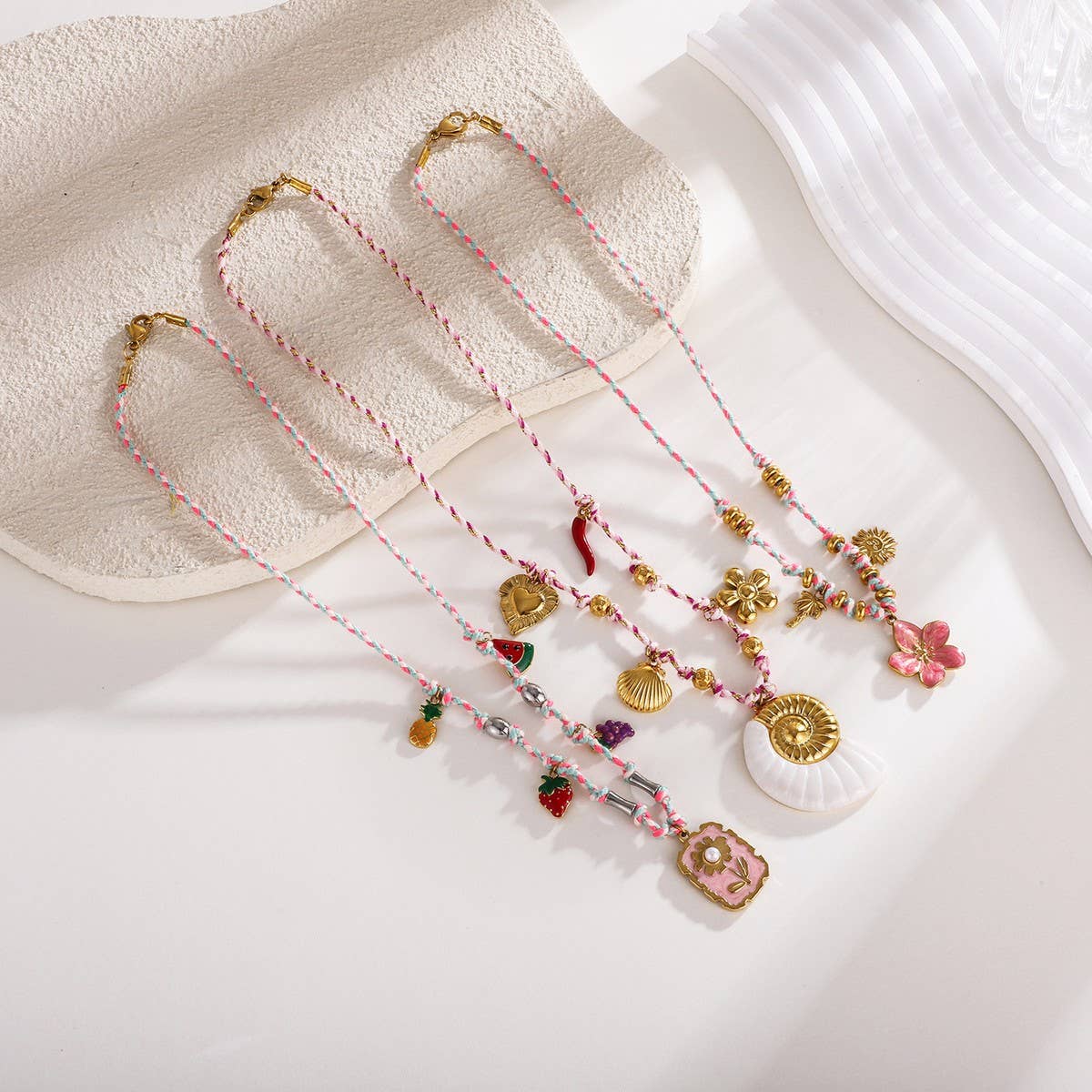 Handmade Cotton Rope Necklace with Shell Charms