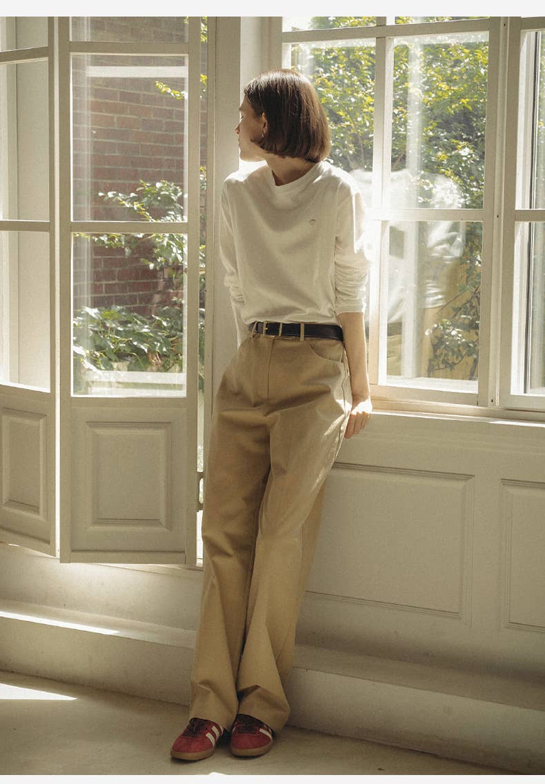 Elegant pure cotton straight-leg pants