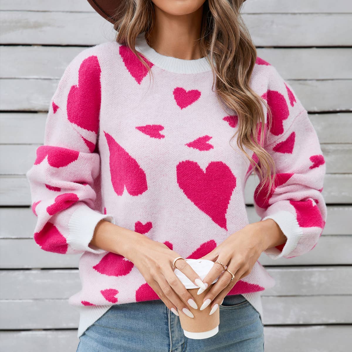 VALENTINE'S DAY MATCHING HEART JACQUARD SWEATER