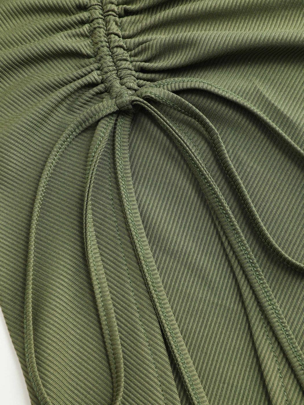 Knitted square neck cinched waist slit dress