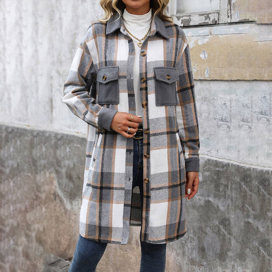 LONG SINGLE BREASTED COAT IN BRUSHED PLAID