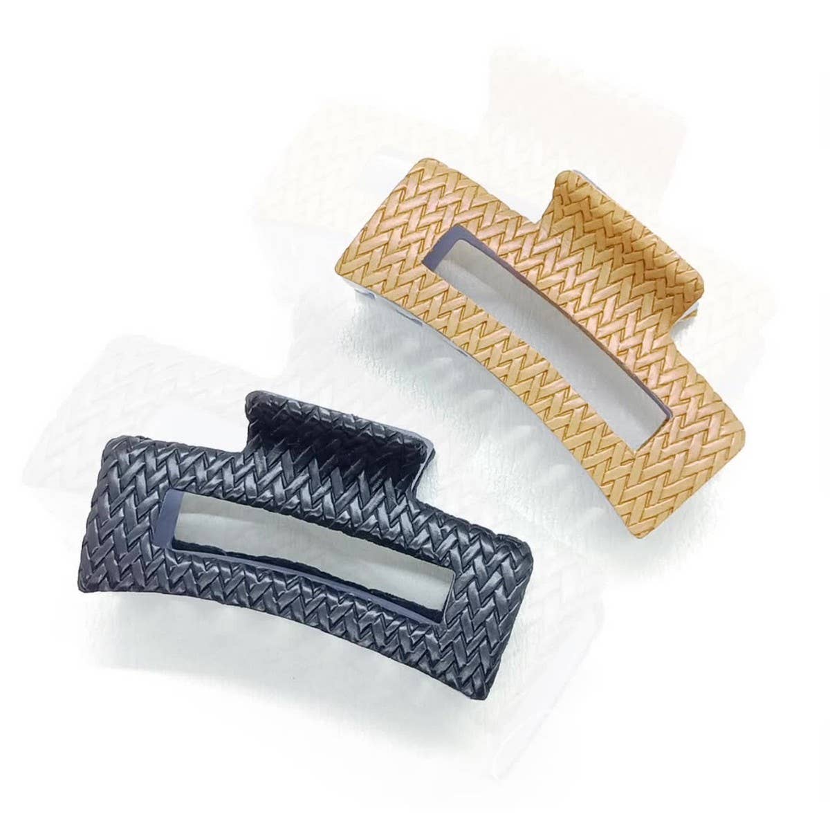 Natural Woven PU Leather Square Hair Claw