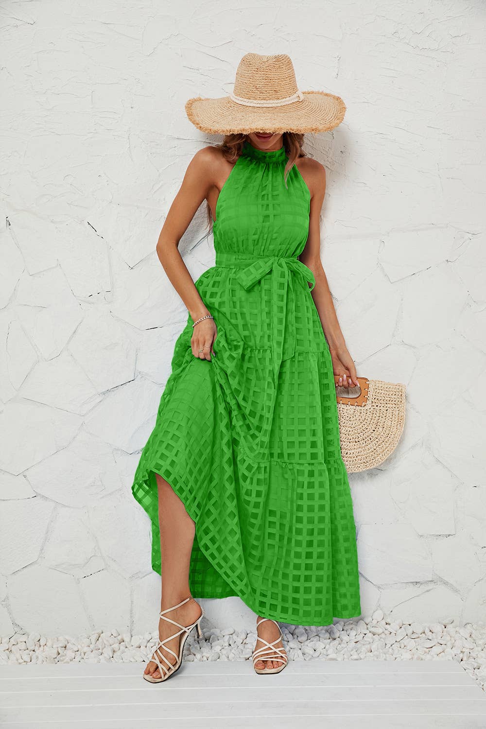 NECKLINE PEPLUM LONG DRESS