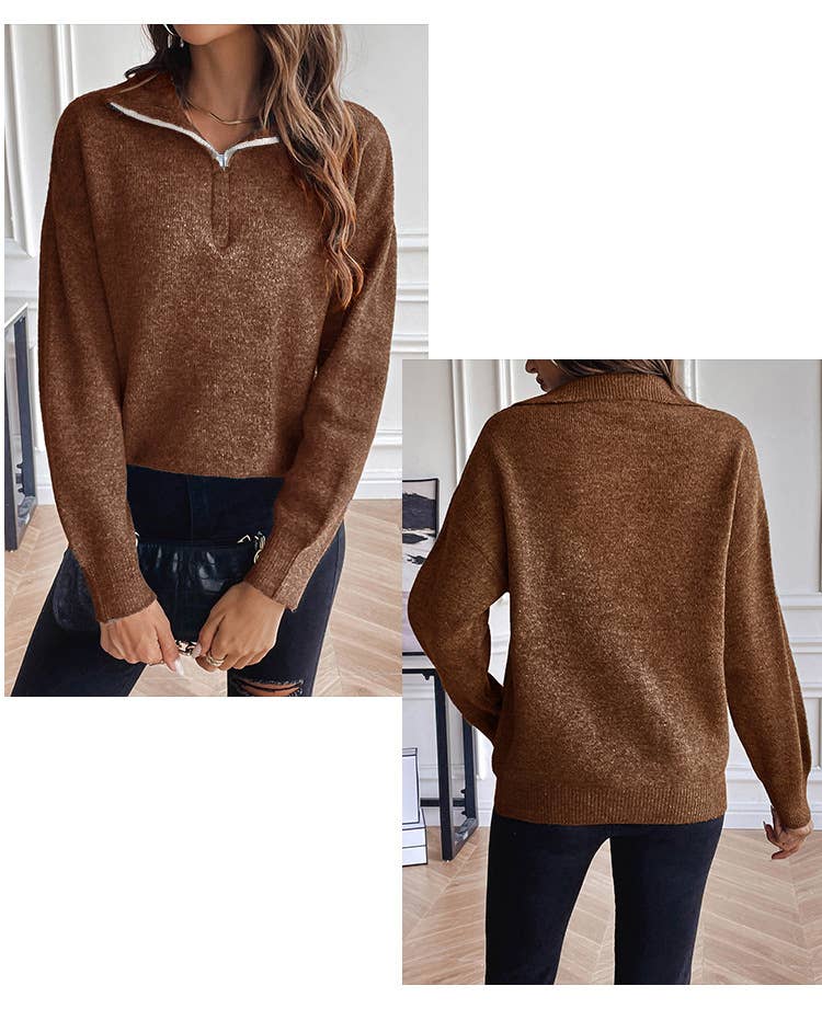 Solid color hoodie loose zip-up pullover sweater