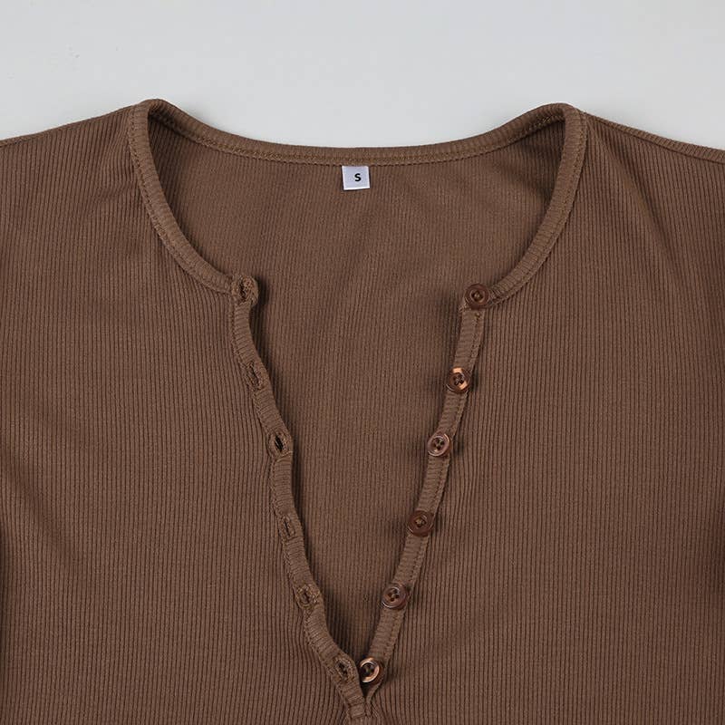 V-neck button-down waist-cinching knitted dress