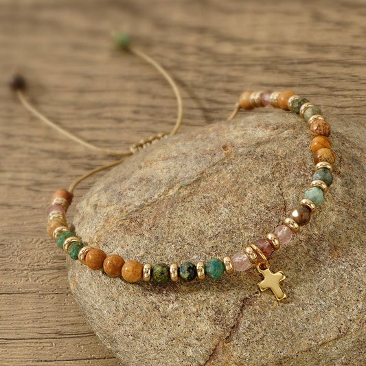 GOTHIC CROSS NATURAL SEMI-PRECIOUS STONE BRACELET_CWAB4626