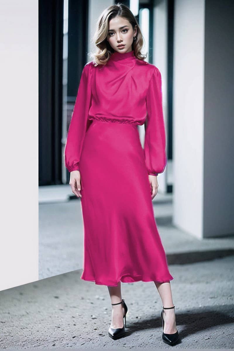 CWDMD3470_SATIN LANTERN SLEEVE EVENING DRESS