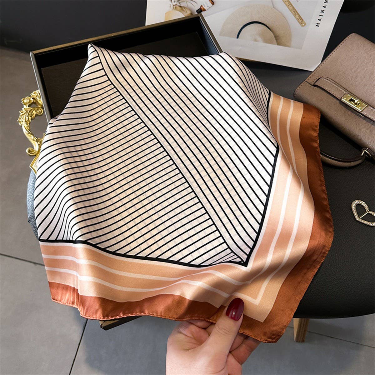 Printed Satin Square Scarf ??Office & Casual Wrap_CWASC1432