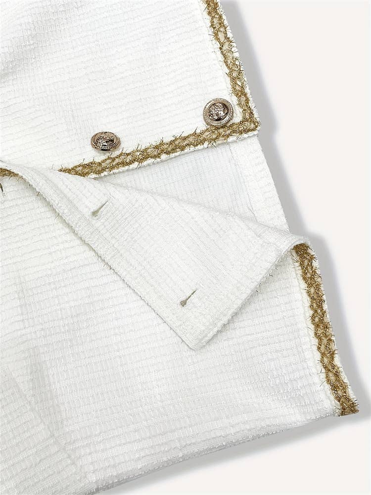 Elegant round-neck lace patchwork short coat