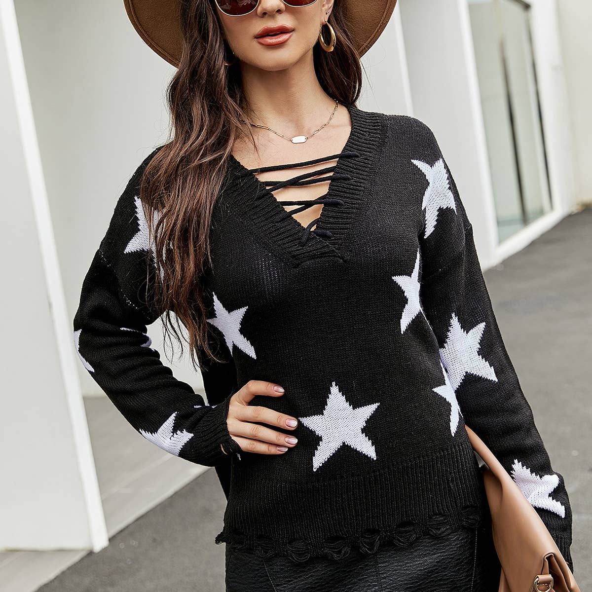 Stylish drawstring pullover sweater design top