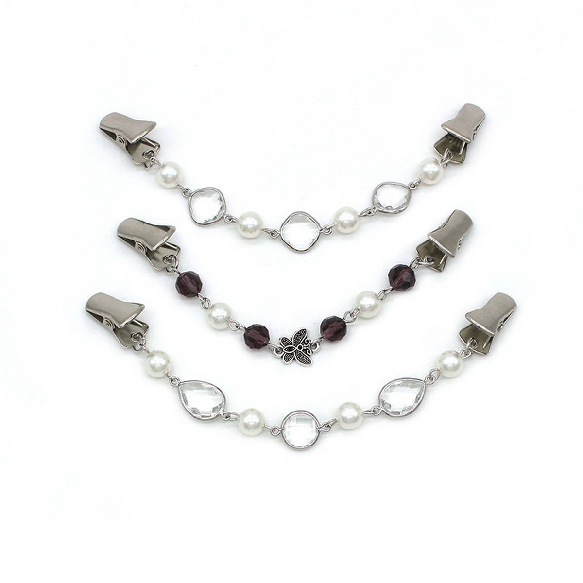 NEW CRYSTAL PEARL BUTTERFLY CHAIN SHAWL CLIP