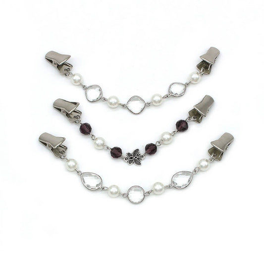 NEW CRYSTAL PEARL BUTTERFLY CHAIN SHAWL CLIP