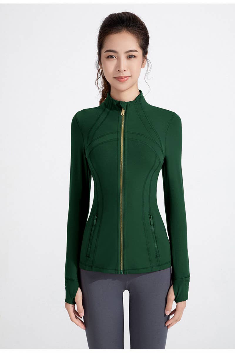 CWOCO1026_STAND COLLAR SPORTS LONG SLEEVE ZIP UP COAT