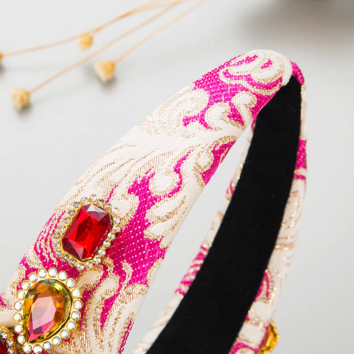 VINTAGE EMBROIDERED FABRIC WIDE BRIM HEADBAND