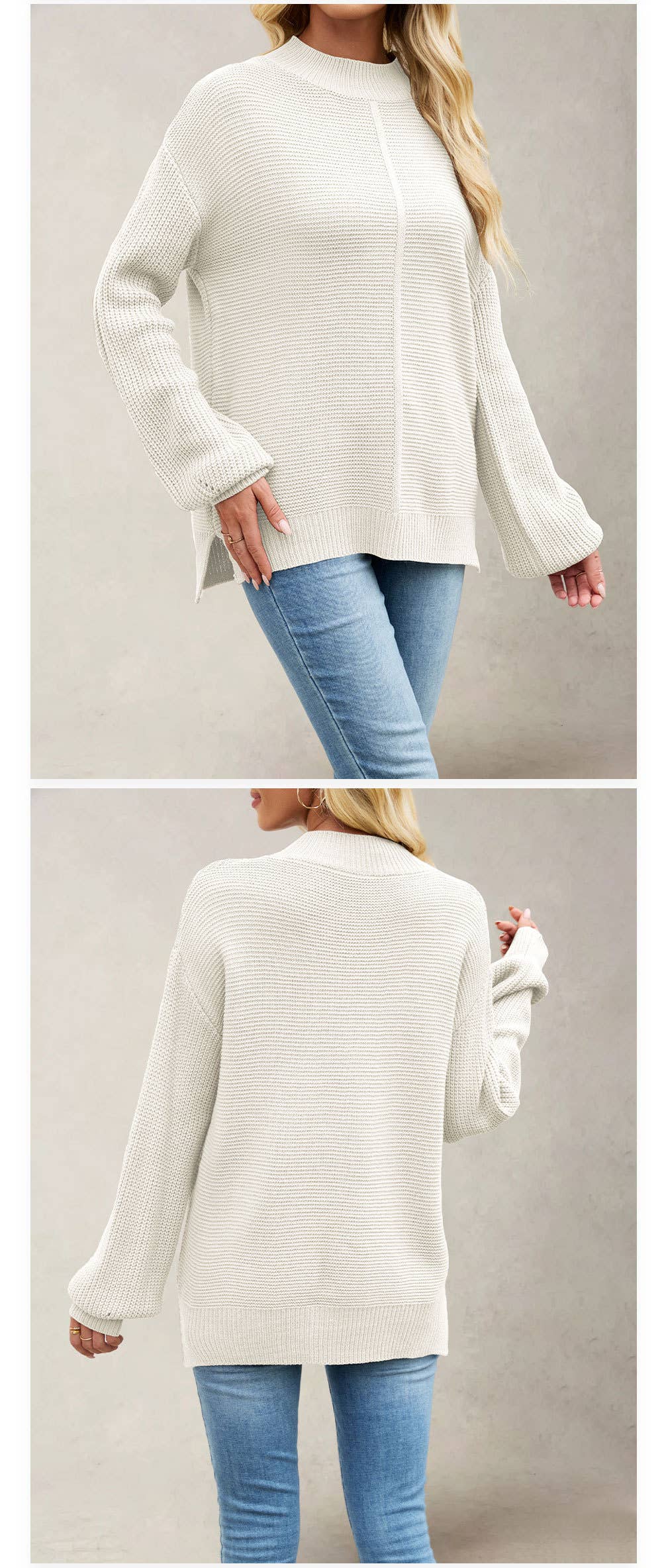 Solid color semi-high neck loose sweater