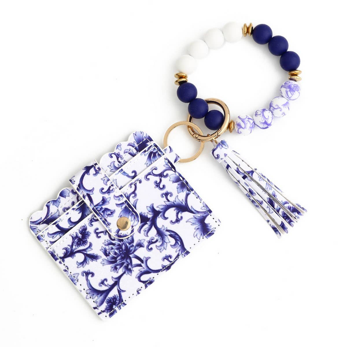 Heart PU Card Wallet with Beaded Keychain_CWAB4944