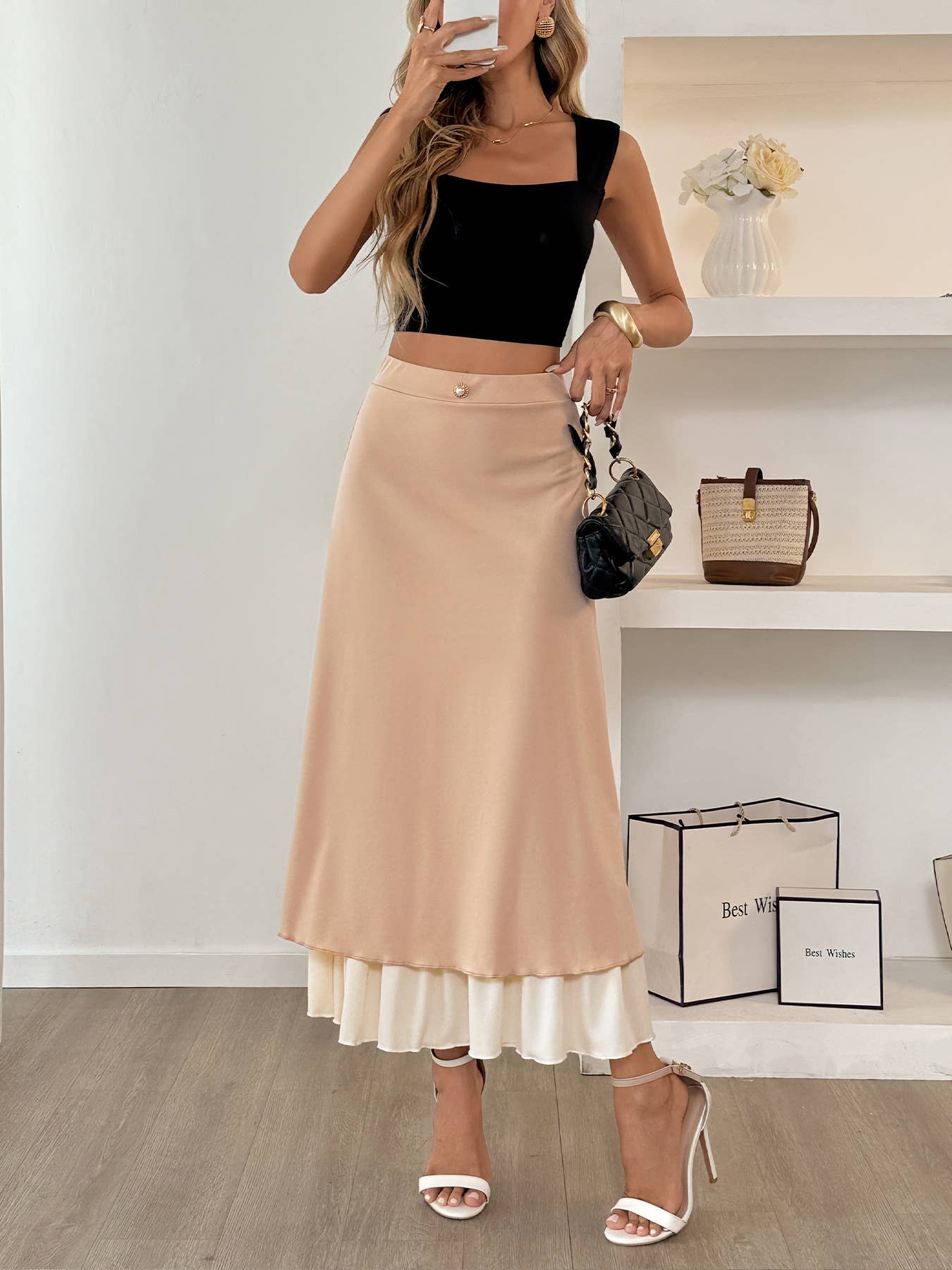 Leisure vacation button cascade long skirt