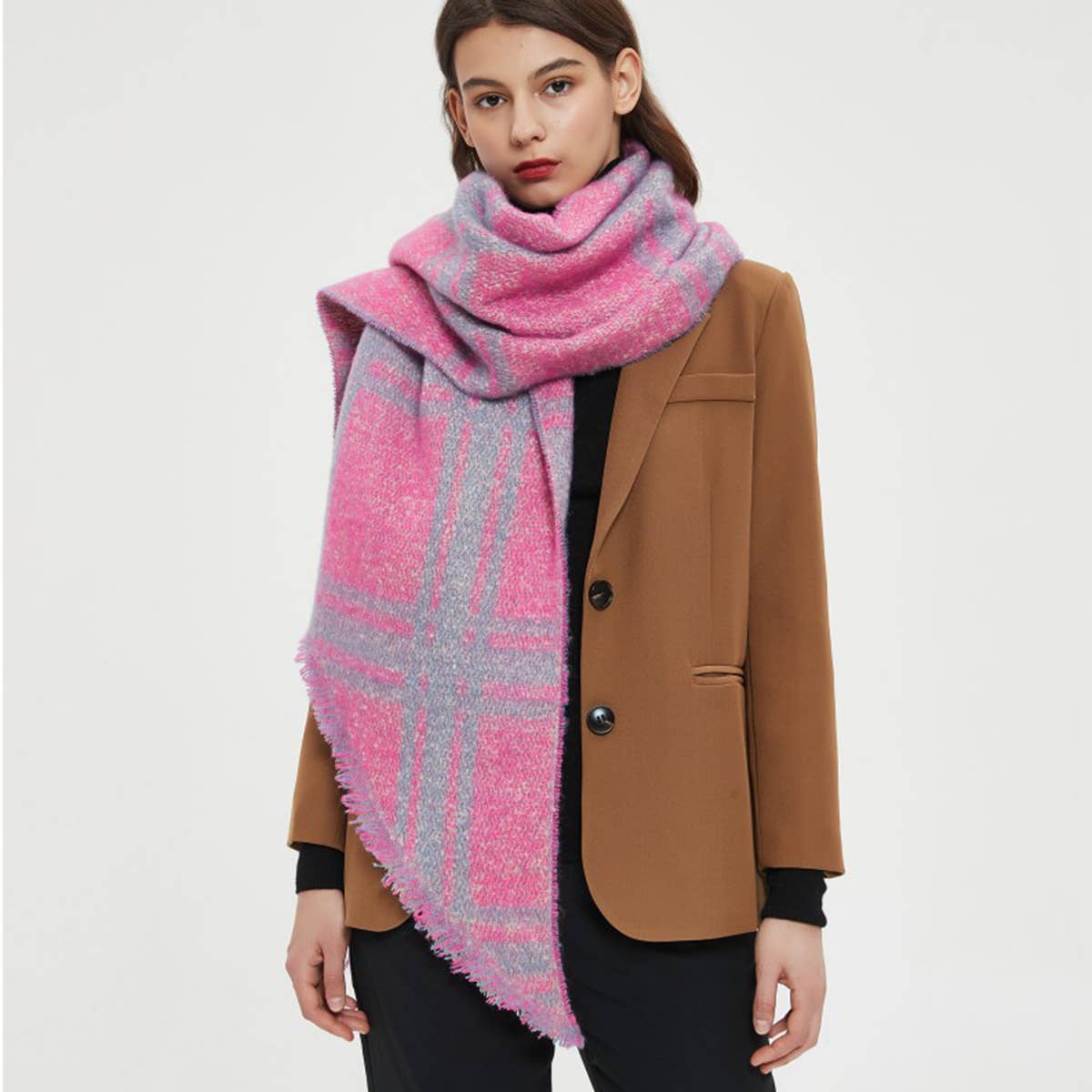 Jacquard Grid Angled Scarf ? Winter Loop Yarn Wrap