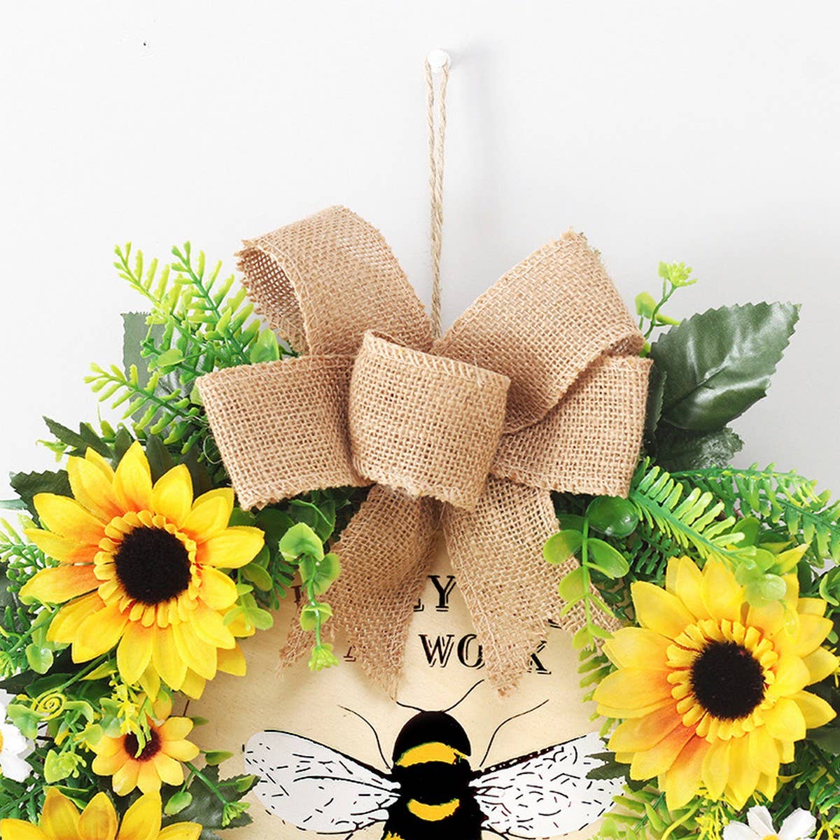 Sunflower Bee Festival Faux Floral Wreath_CWAJE05409