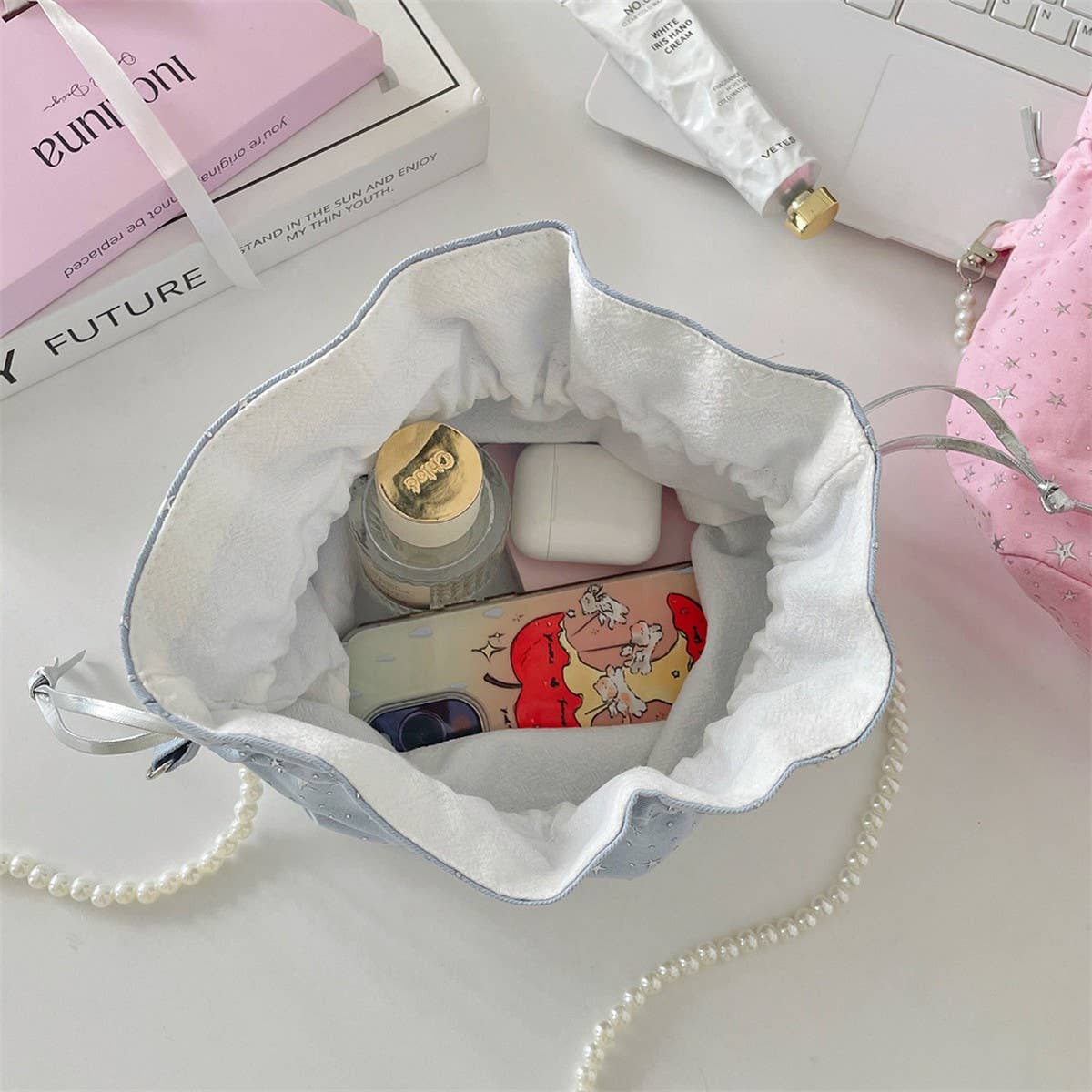 CWAB5813_STAR SEQUIN SMALL FRESH DRAWSTRING CROSSBODY BAG