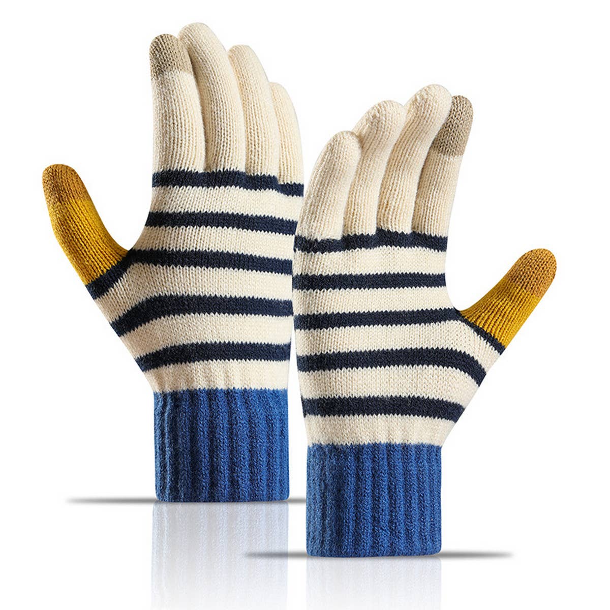 WARM AND WINDPROOF THICK STRIPED KNITTED GLOVES_CWAG0035