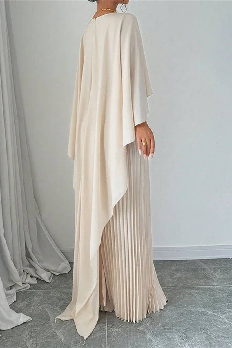 CWDMD6381_LOOSE BAT SLEEVE PLEATED IRREGULAR ELEGANT DRESS