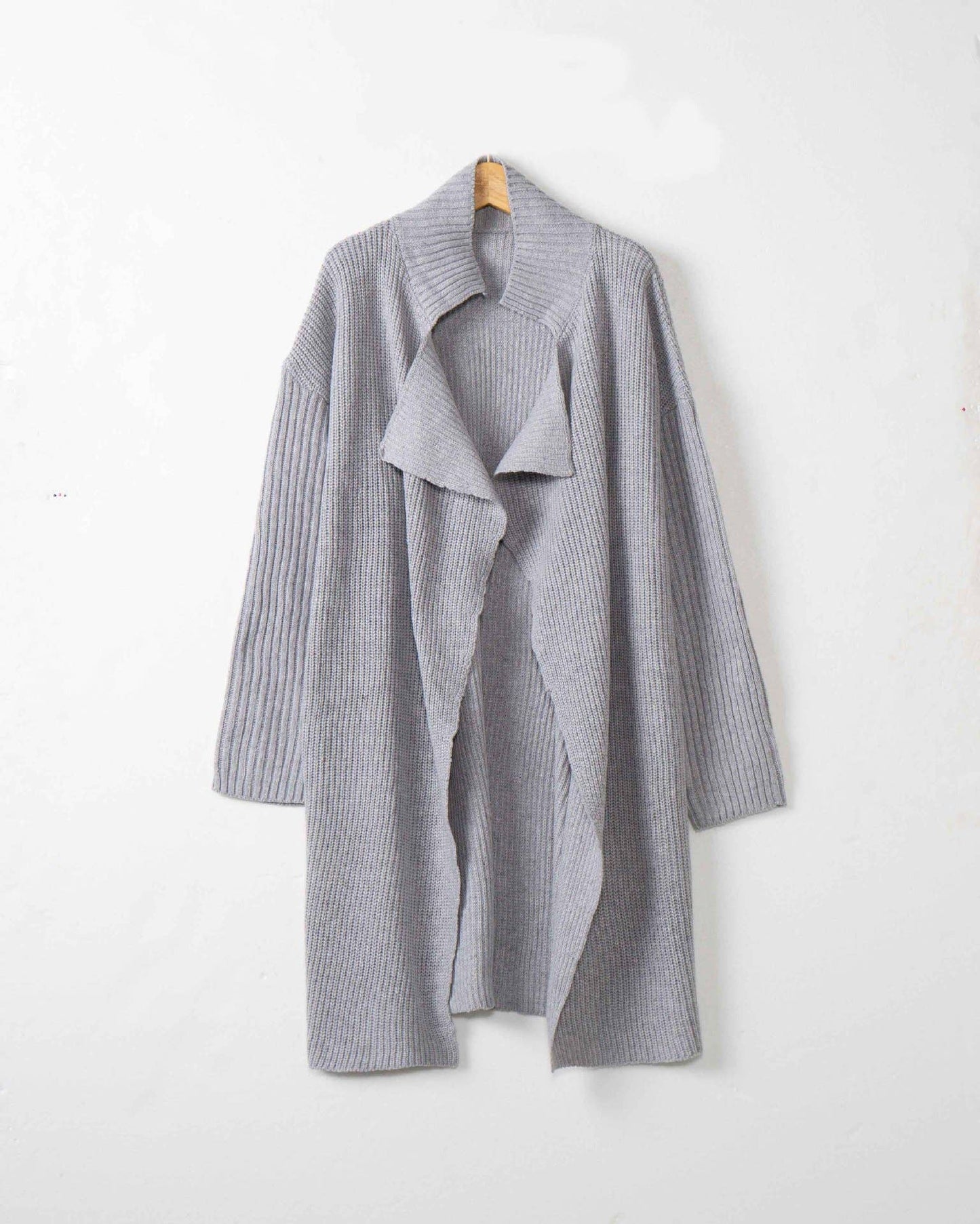 LAPEL LOOSE KNIT MID-LENGTH TRENCH CARDIGAN