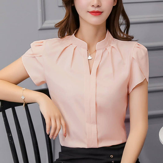 SHORT SLEEVE CHIFFON SHIRT WITH LOTUS SLEEVES