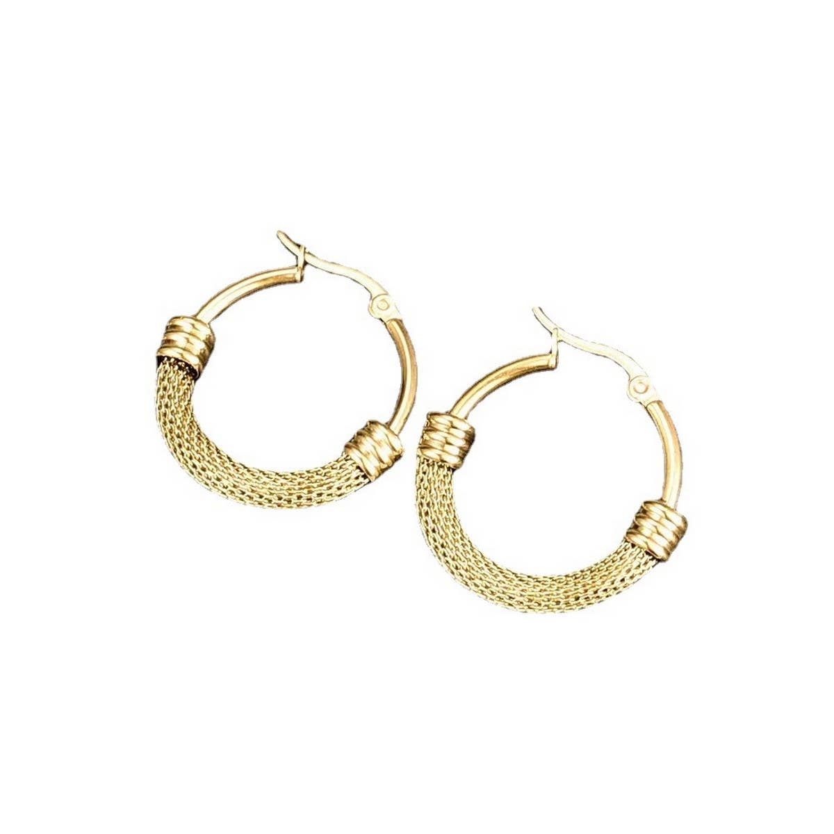 18K GOLD PLATED LINK MESH HOOP EARRINGS_CWAJE0570