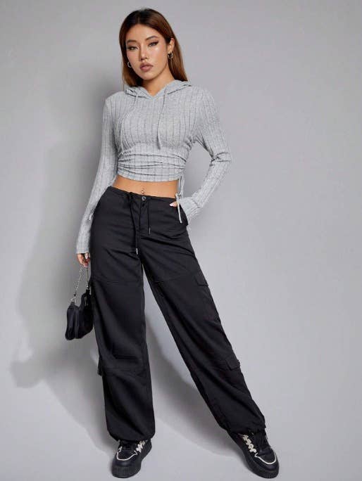 SHORT DRAWSTRING HOODIE SLIMMING MIDRIFF HOODIE