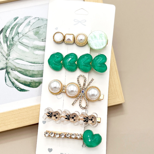 Rhinestone Pearl Hair Clip Set - Elegant Side Pin _CWAHA0159