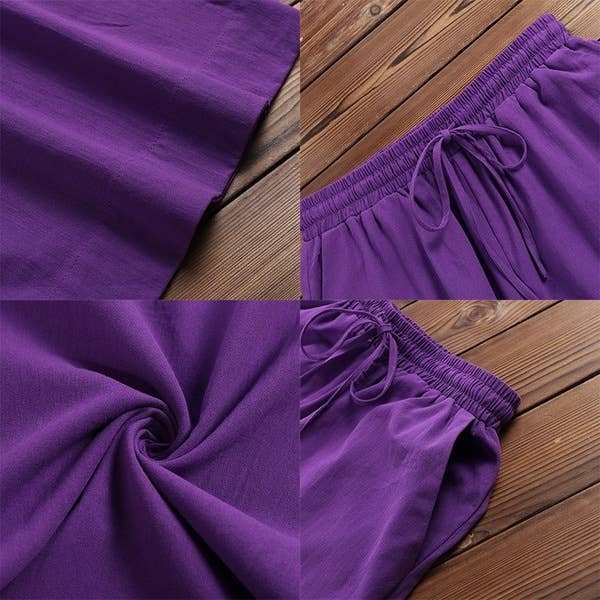 Boho Cotton Linen High Waist Wide Leg Pants