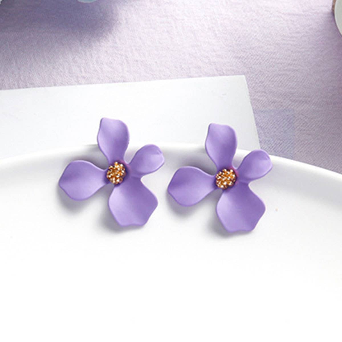 Purple simple and fresh floral stud earrings