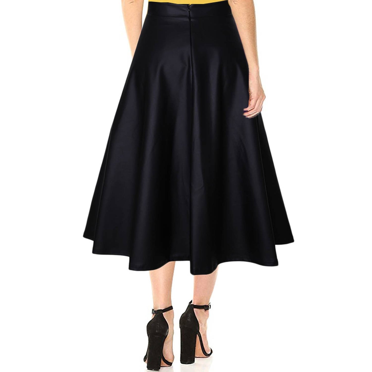 HIGH WAIST PU LEATHER LONG SKIRT WITH BIG SWING