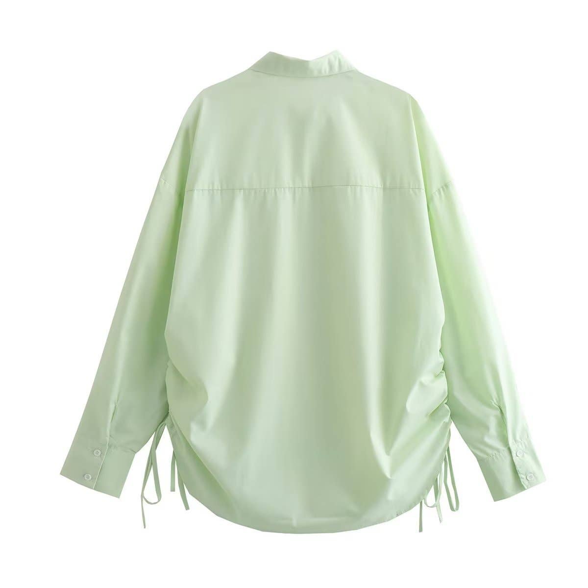 Side-drawstring long-sleeved solid-color shirt