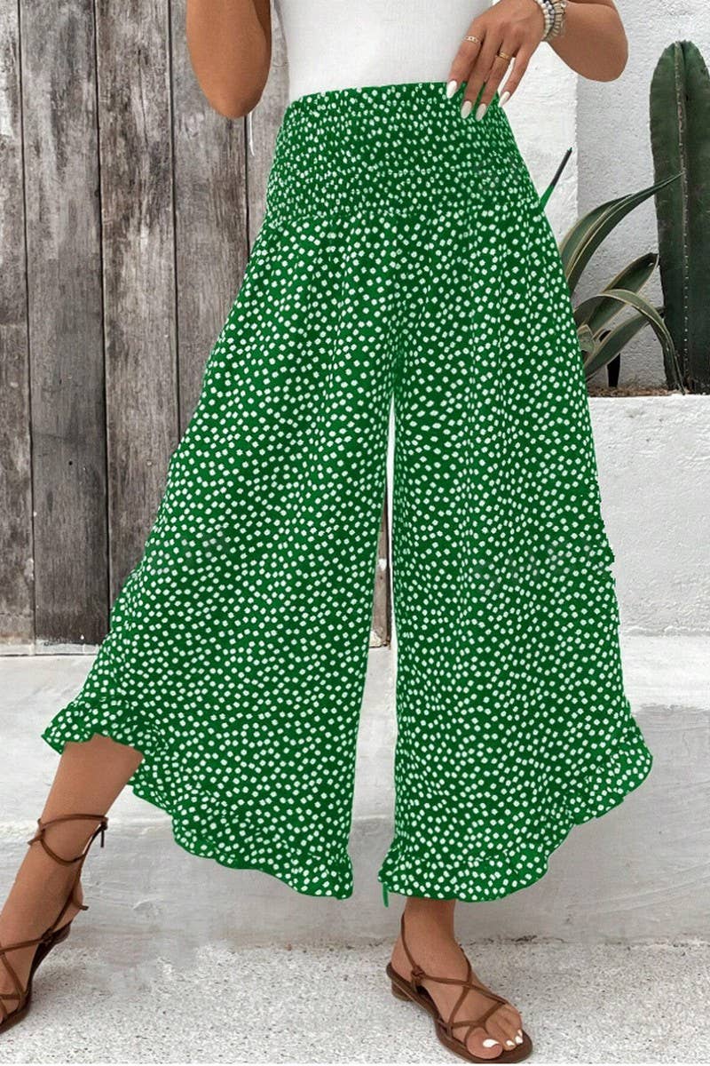 CWBLP1996_CASUAL POLKA DOT LOOSE WAIST SLIM WIDE LEG PANTS