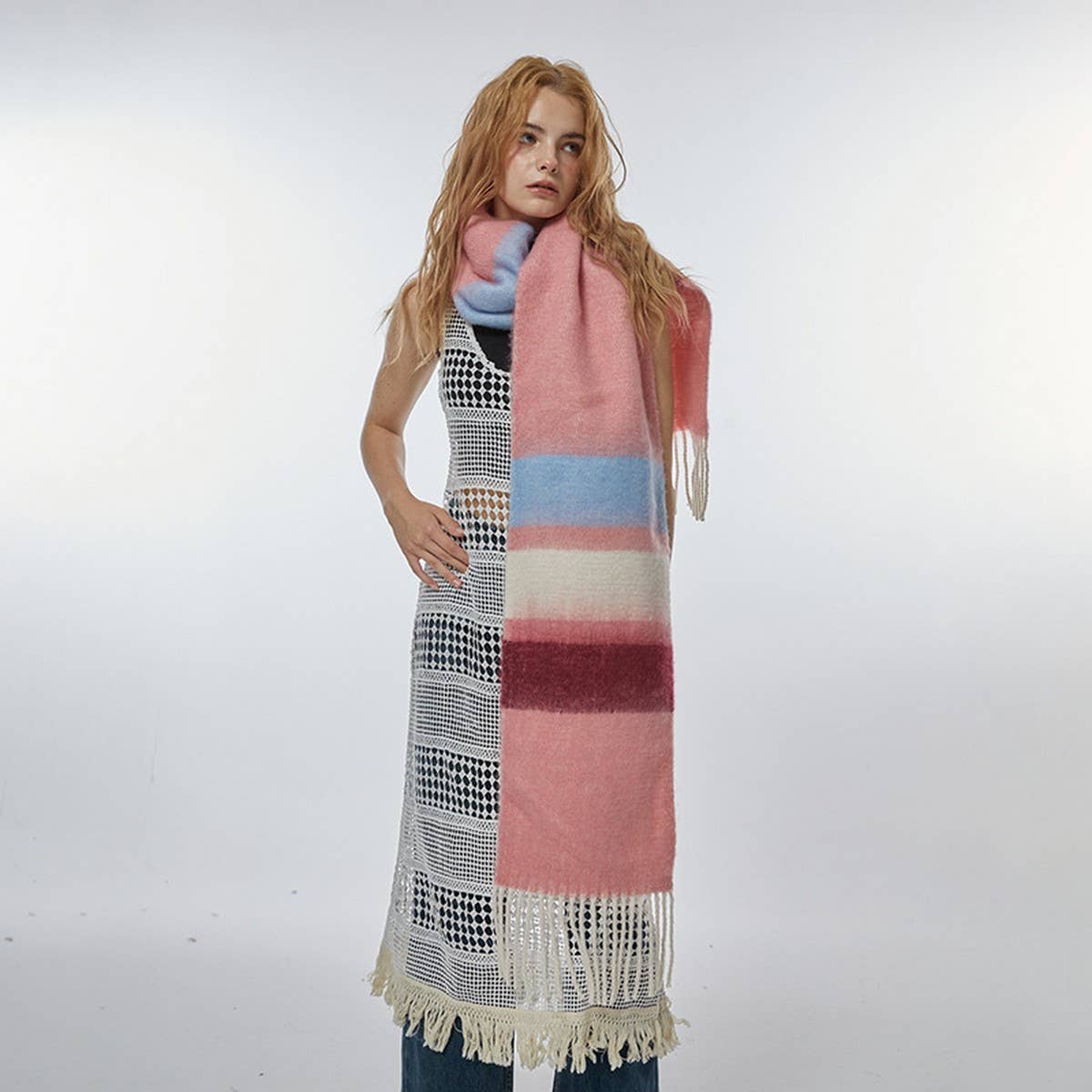 Rainbow Stripe Faux Cashmere Scarf for Winter_CWASC2345