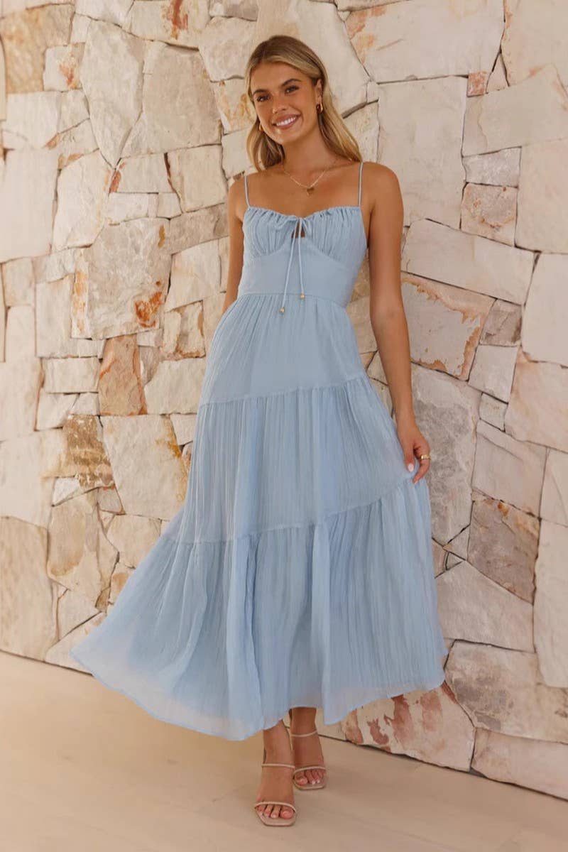 CWDMD5664_ELEGANT BACKLESS SPLICED STRAP MAXI FLARE DRESS