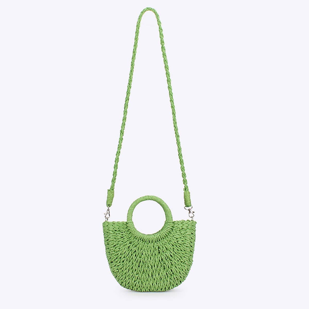 SOLID COLOR SEMI-CIRCLE HANDMADE STRAW BAG_CWAB4696