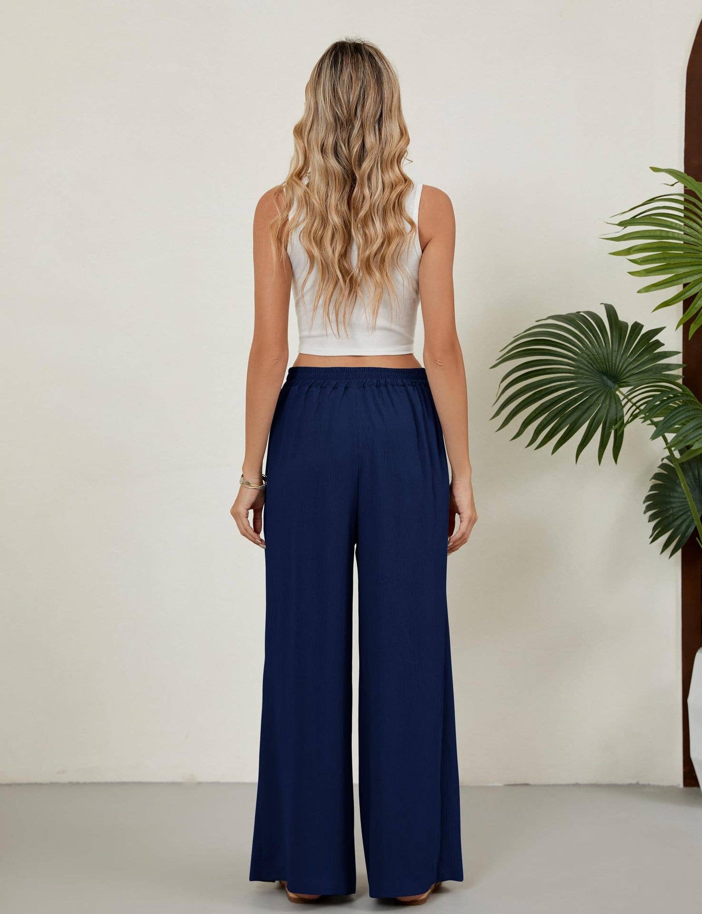 High-waisted stretched-waist slit wide-leg pants
