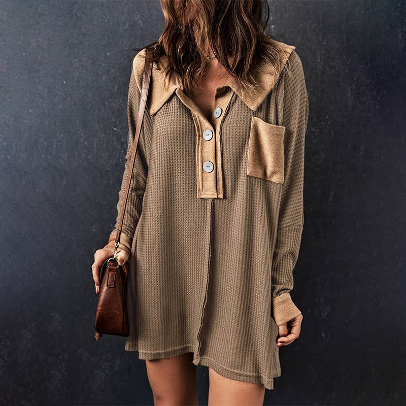 WOMEN'S LONG PULLOVER T-SHIRT WITH LOOSE LAPELS