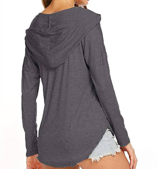 V-NECK LONG-SLEEVED HOODIE IN A SOLID COLOR