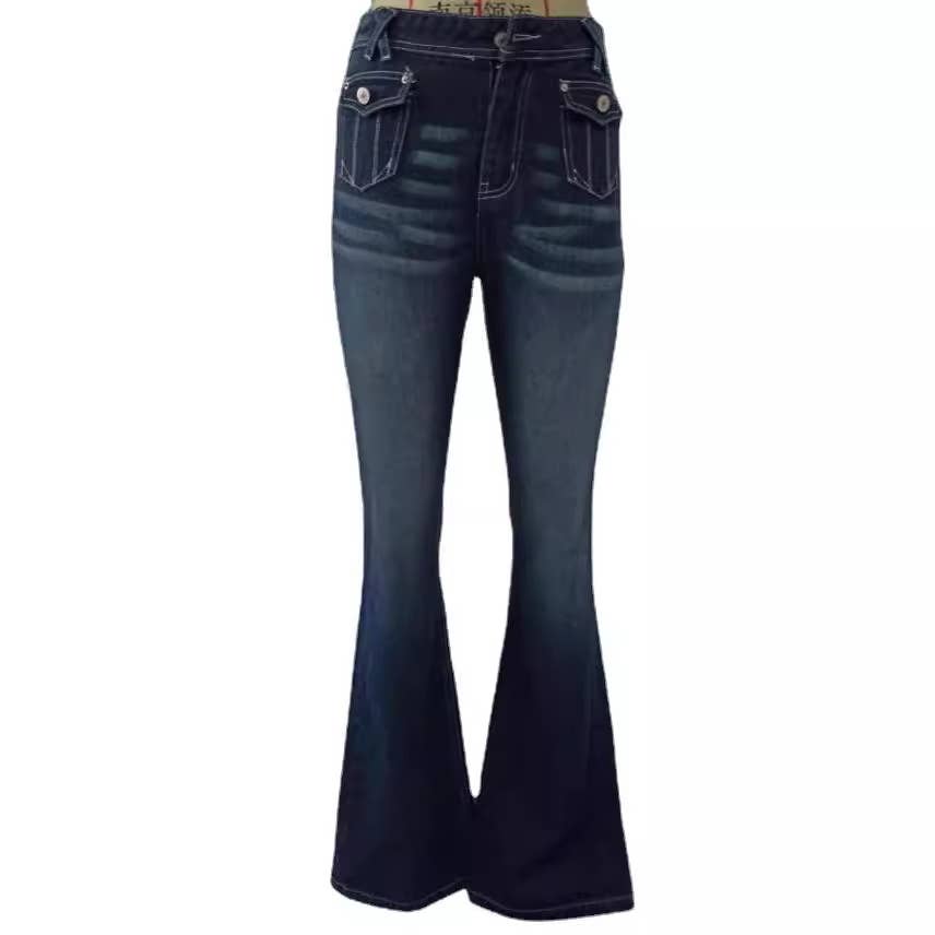 Fashion high-waisted embroidered flared jeans