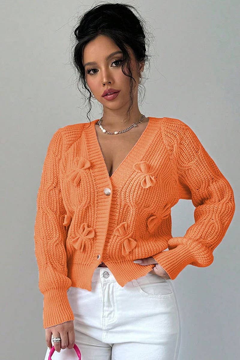 CWOCAL00687_SOLID LONG SLEEVE BOW KNIT CARDIGAN