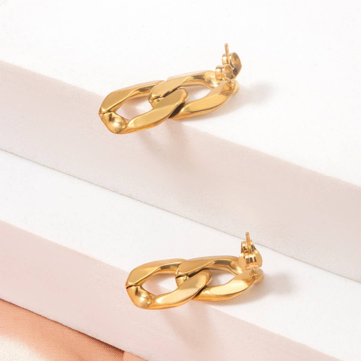 SIMPLE DOUBLE CIRCLE CHAIN TITANIUM STEEL EARRINGS_CWMM3664