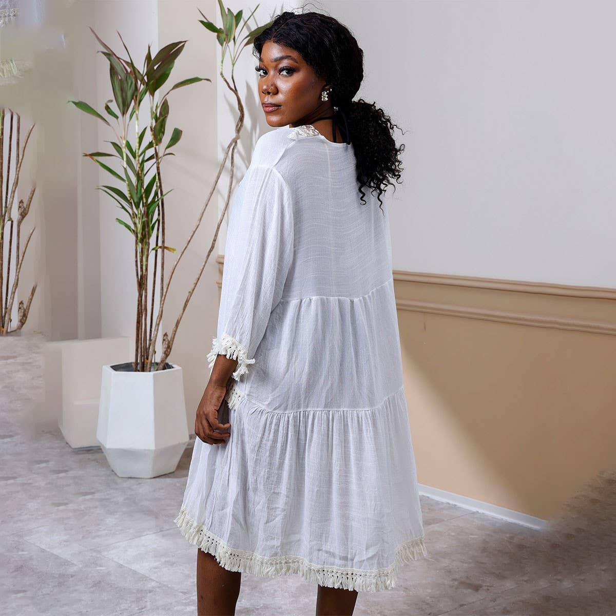 French Lace V-Neck Dress for Women Beach Cover-Up