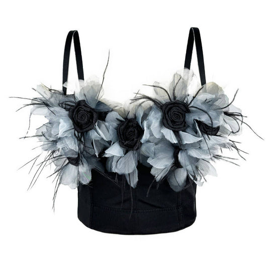 FLOWER TASSEL SUSPENDER HERRINGBONE BRA