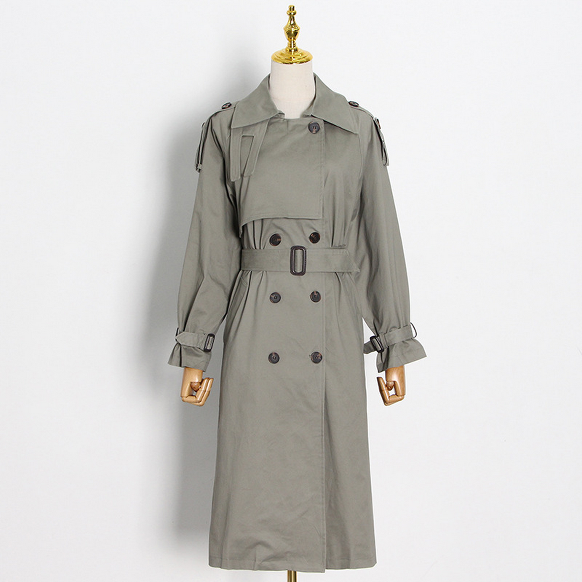 Elegant Long Trench Coat with Waist Belt & Collar