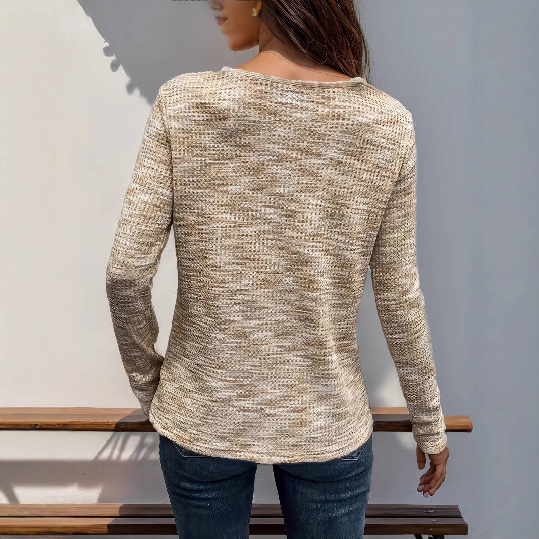 WOMEN'S LONG SLEEVE V-NECK SOLID COLOR T-SHIRT